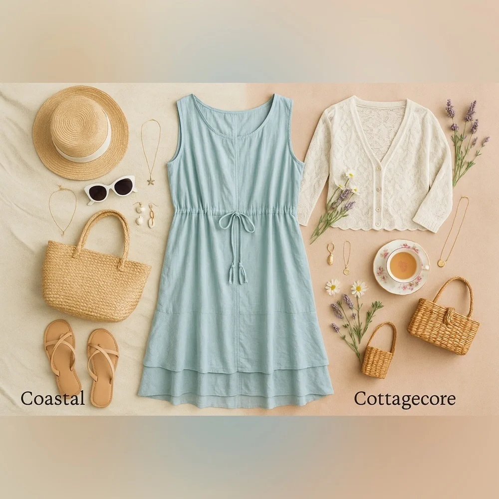 🪺Light Blue Double-Layer Midi Dress